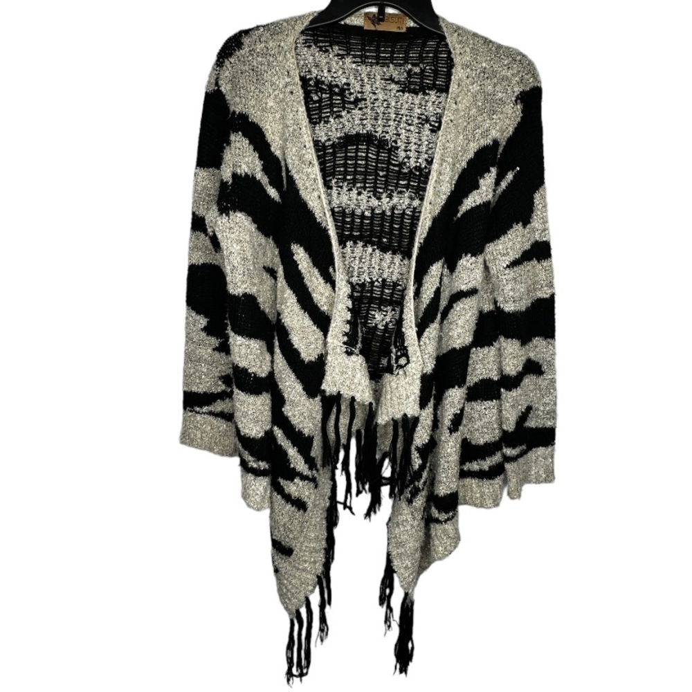 Katsumi Acrylic Animal Print Cardigan Sweater with Fringe